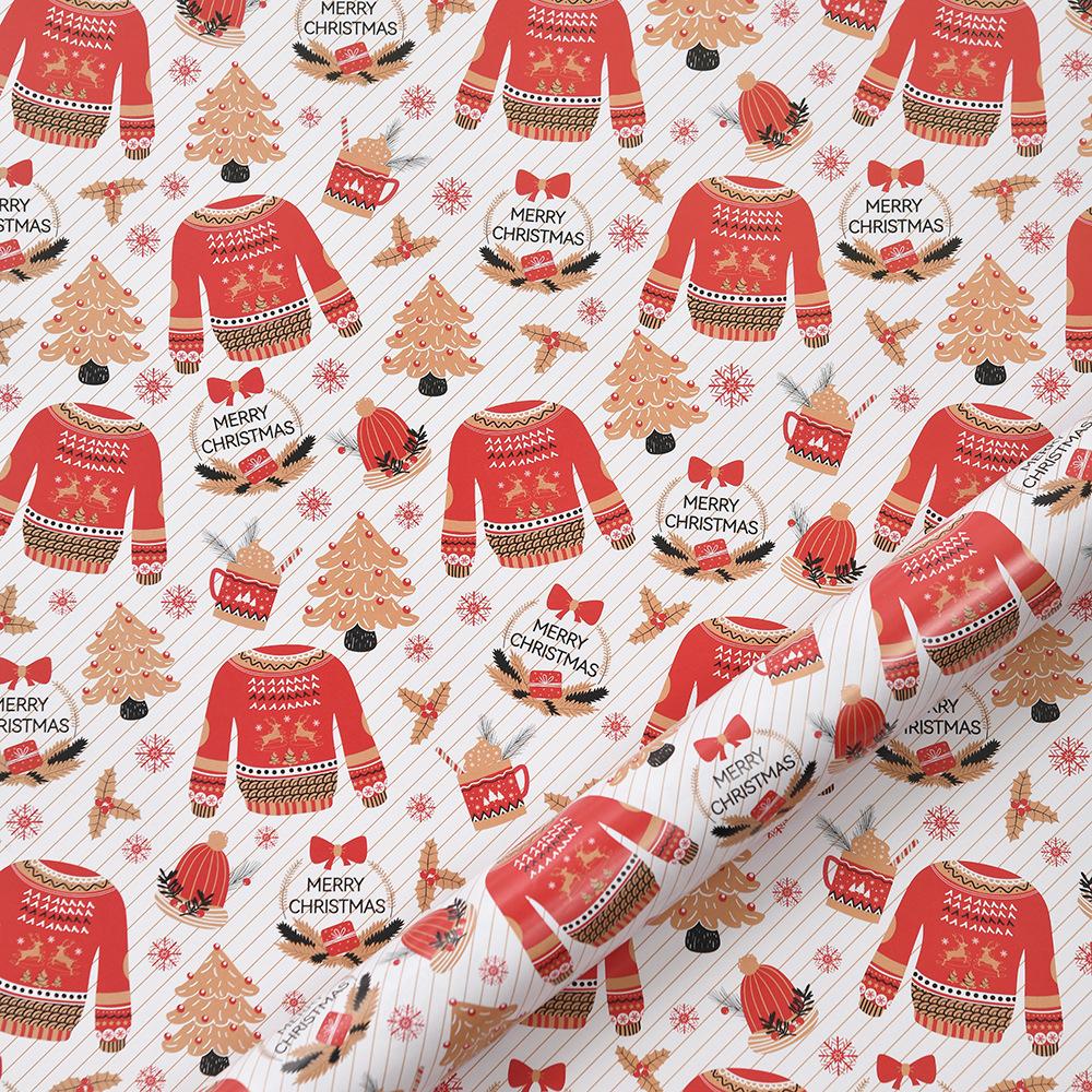 50x70cm 1 Roll Christmas Gift Wrapping Paper with Snowflake, Santa Claus, Reindeer Printed for Christmas, New Year Celebration