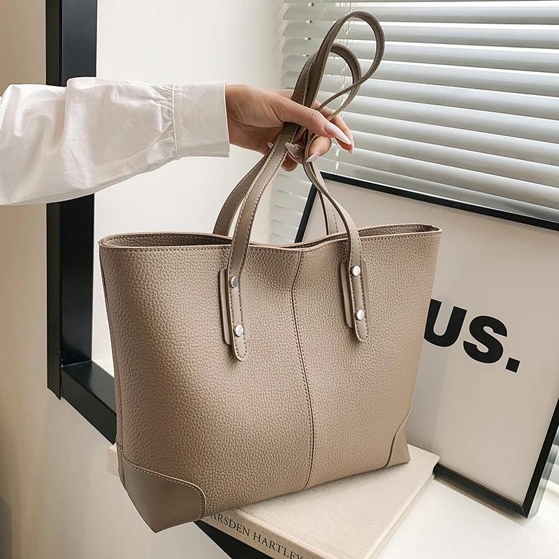 PU Solid Casual Tote Light Bags Fashion New Mature Large Size Personality Versatile Style Novelty Shoulder Bags