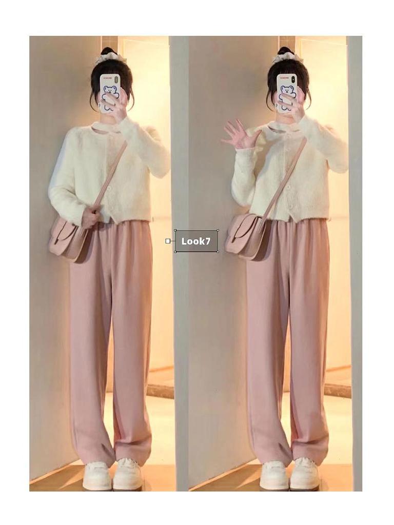 Women's Black Corduroy Fleece-Lined Wide-Leg Pants - High-Waisted, Loose Fit, Autumn/Winter 2025 Collection.