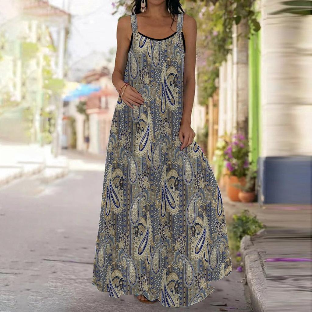 Women's Slip Dress Maxi Long Dress Fluid Ink Wash Print Stitching Print Dress Spring & Summer Leisure Vacation