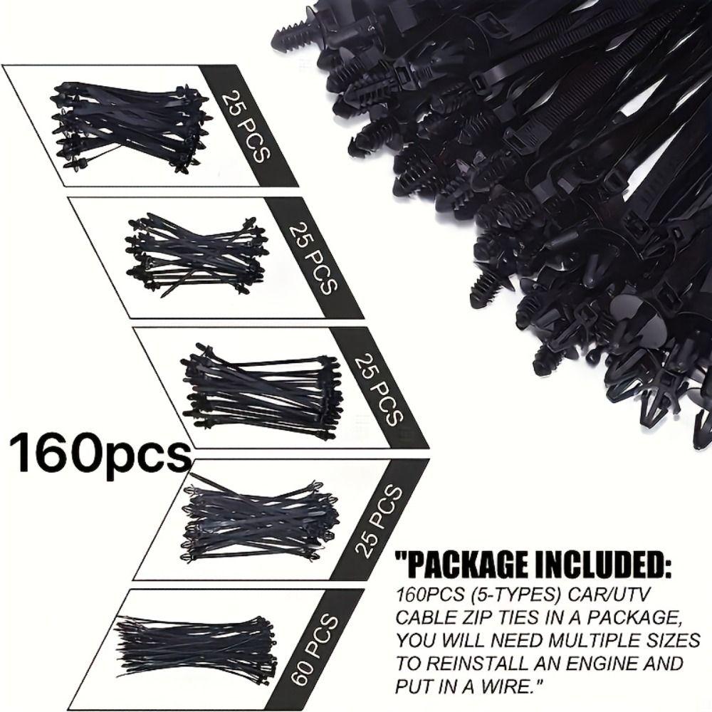 160 Stück Wellrohr-Kabelbaum-Clips für den Motorraum 5 Größen Wiederverwendbare Kabelclips Motorraum