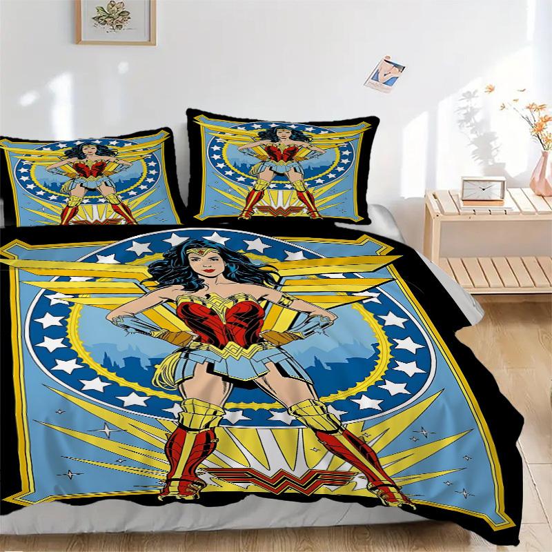 

3 шт. Комплект постельного белья с Wonder Woman, Мягкое и удобное пододеяльник, Для спальни, Гостевой комнаты (1*Пододеяльник + 2*Наволочки, Без наполнителя 135x200cm