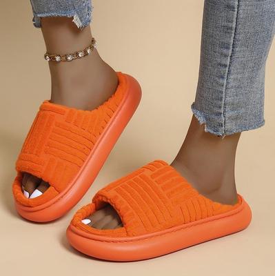 Fashion 2024 New Platform Cotton Slippers Fashion Open Toe Cotton Shoes Women Men Solid Color Casual Home Slides Furry Slides for Women