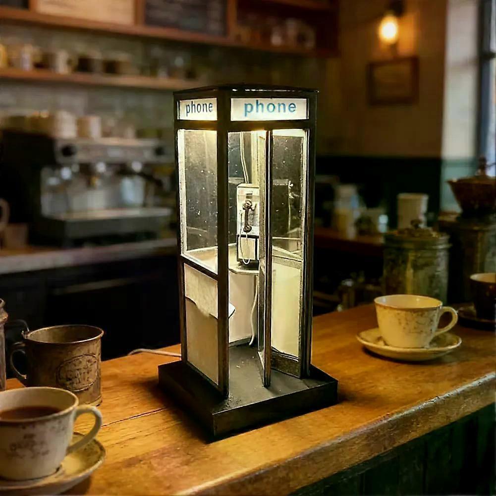 Retro Vintage Tall Phonebooth Lamp  Mini Telephone Booth Ambient Desk Light for Home Decor, Classic Design, Warm Ambient Lighting, for Office, Coffee 