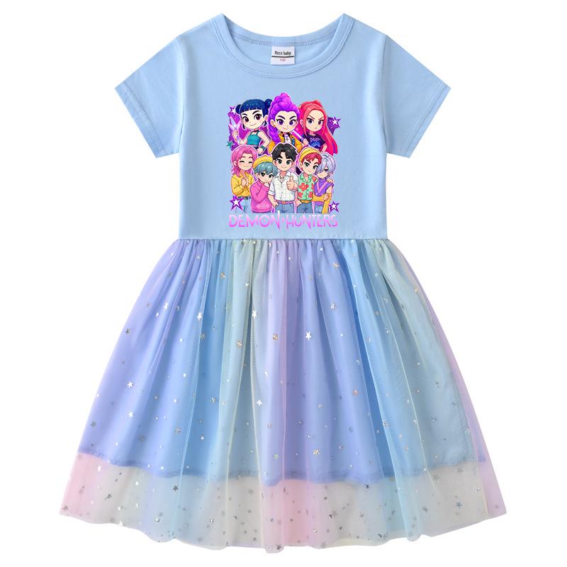 Vestido de Princesa de Manga Larga con Lentejuelas Arcoíris Kpop Demon Slayer para Niñas