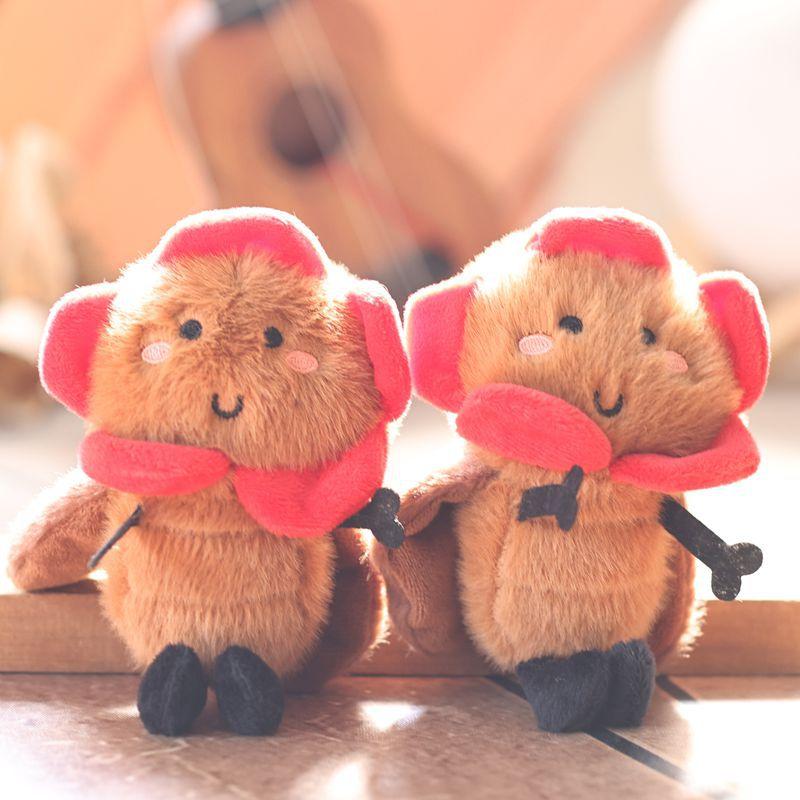 1Pcs Stuffed Animal Car Key Holder Cute Sunflower Cockroach Plush Keychain Backpack Pendant Stuffed Doll Keyrings For Students