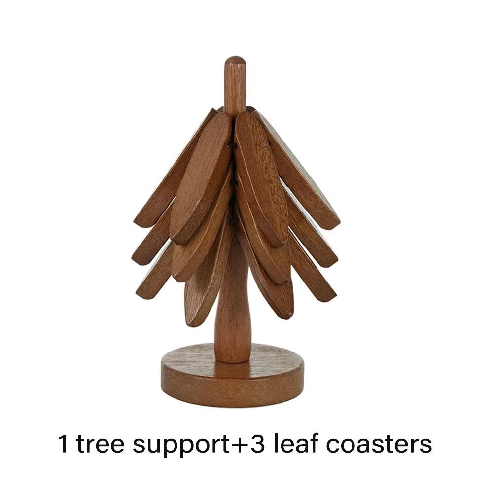 3/4/5PCS Tree Design Stand Bamboo Wooden Trivets Decorative Anti Scald Heat Resistant Table Mat Coaster Wood Placemats Pot