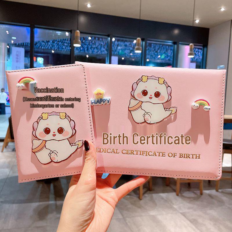 Dragon Baby Leather Case Set: Birth & Medical Certificate Protector with Vaccination Record Book.