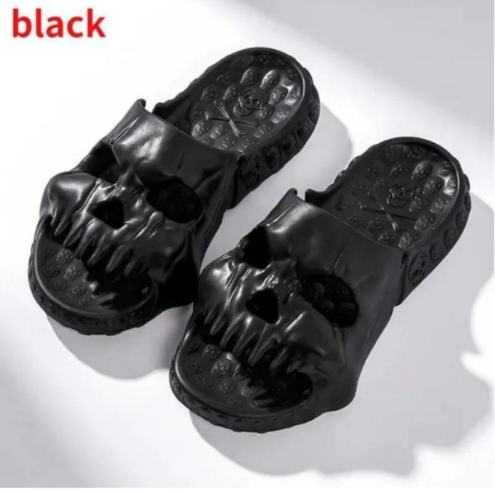 

Лето 2023 года, уличные забавные пляжные нескользящие повседневные сандалии с черепом и толстой подошвой, мужские тапочки 44-45 чёрный