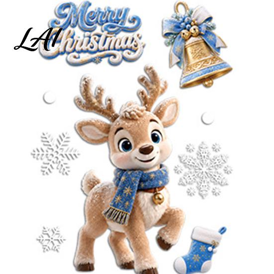 Winter Wonderland Wall Decals 4Pcs Christmas Static Window Clings Blue Santa Snowman Reindeer Penguin Clings Stickers Reusable Double Sided