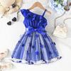 Summer Children Leaf Inclined Shoulder Strap Craft Skirt Girls Fashion Casual Dress