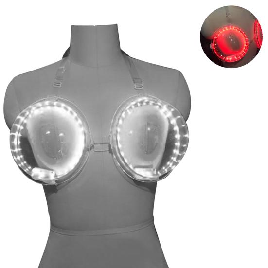LED Luminous Bra Sexy Large Cup Food Grade Leakproof Interactive Atmosphere Props PVC Colorful Nightclub Bar Performance Feeding Brassiere
