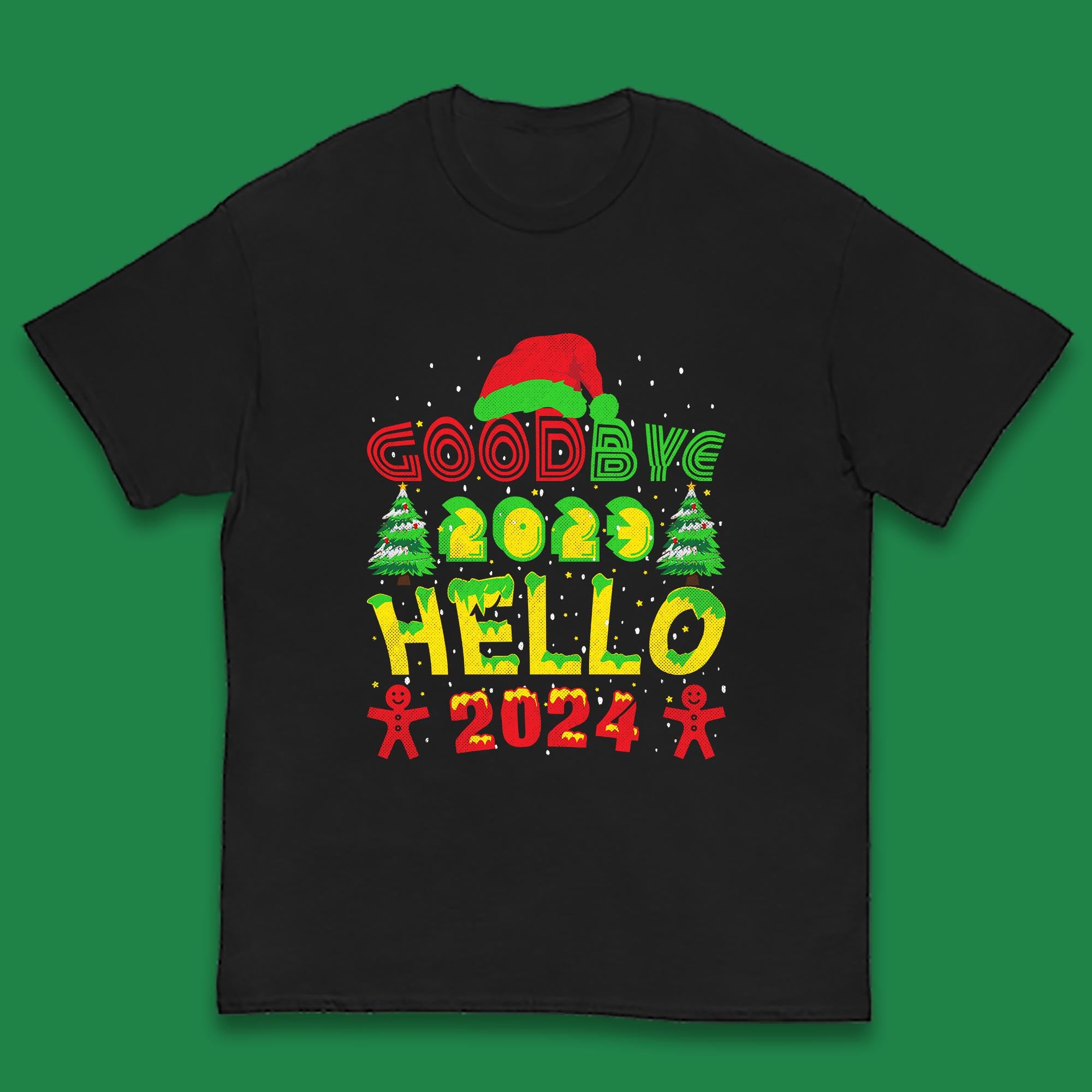Good Bye 2023 Hello 2024 Merry Christmas Funny Happy New Year Xmas Kids T Shirt 160