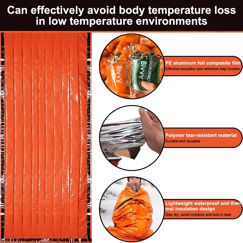 Outdoor Emergency Survival Sleeping Bag Thermal Blanket Mylar Waterproof Reusable Sack Portable Camping Hiking Emergency Gear