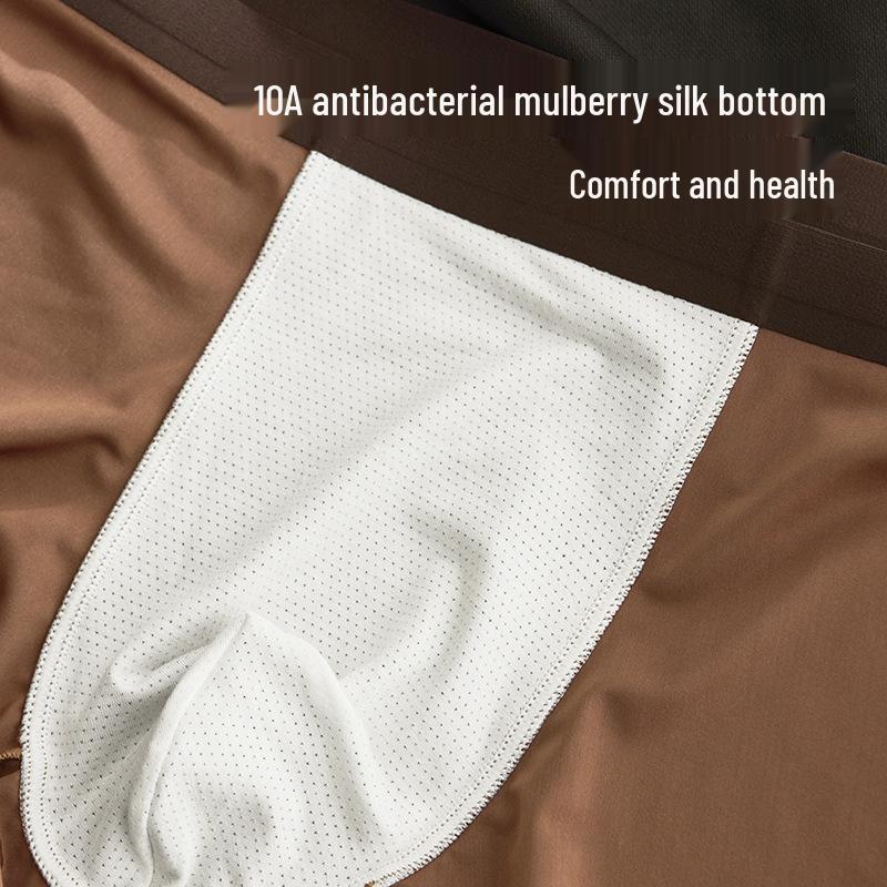 2025 Luxuriöse Herren-Boxershorts aus Eis-Seidensatin mit antibakteriellem Maulbeerseiden-Zwickel für ein Gefühl wie nicht vorhanden