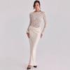 European and American style sexy lace perspective splicing pleated long dress pendant waist hip wrap satin fishtail skirt