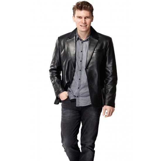 

Мужские куртки Мужская черная кожаная куртка Garmini Slim Fit