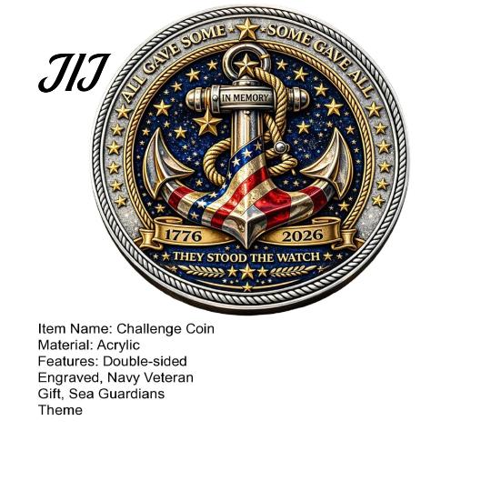 Round Challenge Coin Guardians of The Sea Coin, They Stood Watch Souvenir Engraved Keepsake Double-sided Collectible Gift for Navy Veteran