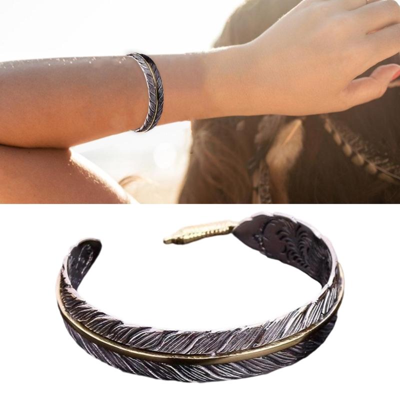 Ethnic Bohemian Style Feather Adjustable Open Bracelet Ethnic Cuff Bangle Handmade Jewelry Accessory For Women Men