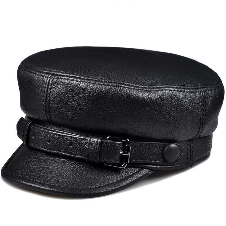 Cappello da Capitano da Motociclista in Vera Pelle da Uomo - Berretto Rock Navy per Autunno/Inverno