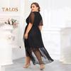 Dámské šaty plus size s výstřihem do V, krátkým rukávem, elastickým vysokým pasem, splývavým lemem, midi délky, jednobarevné, ležérní večerní šaty
