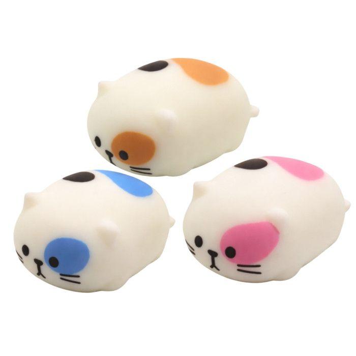 Jouet anti-stress - Chats kawaii mignons - Lot de 3 - PVA ultra-souple 8 cm - Couleurs assorties
