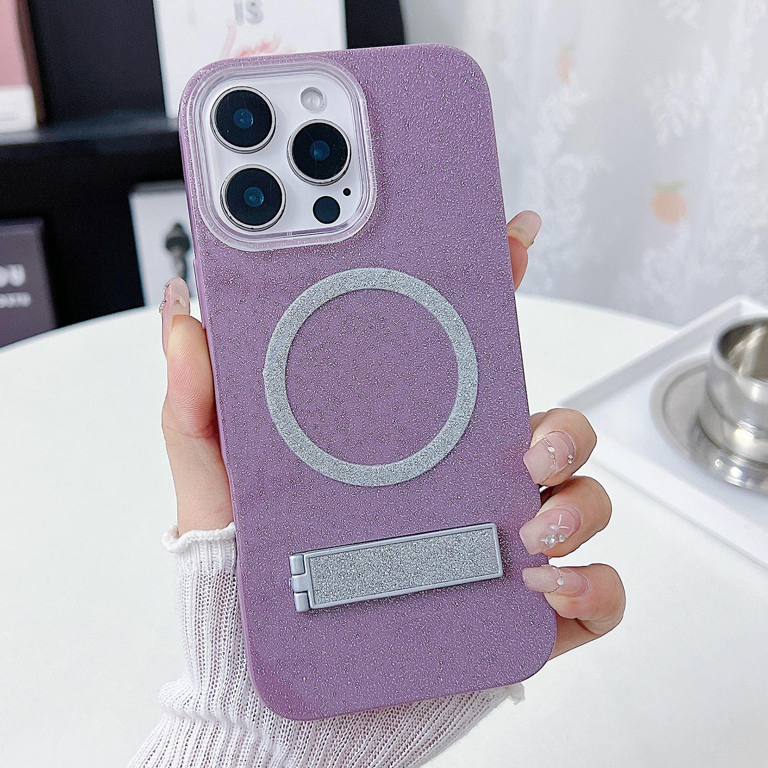 

For iPhone 16 Pro Magnetic Case with Kickstand Glitter TPU + Acrylic Phone Back Cover B