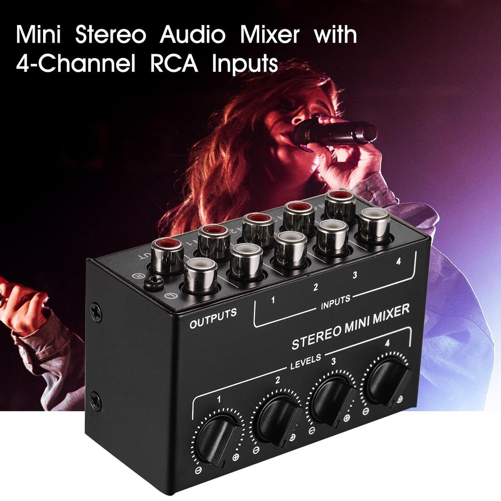 Summina 4-Channel Mini Stereo Audio Mixer with RCA Inputs, Separate Volume Control, Full Metal Shell