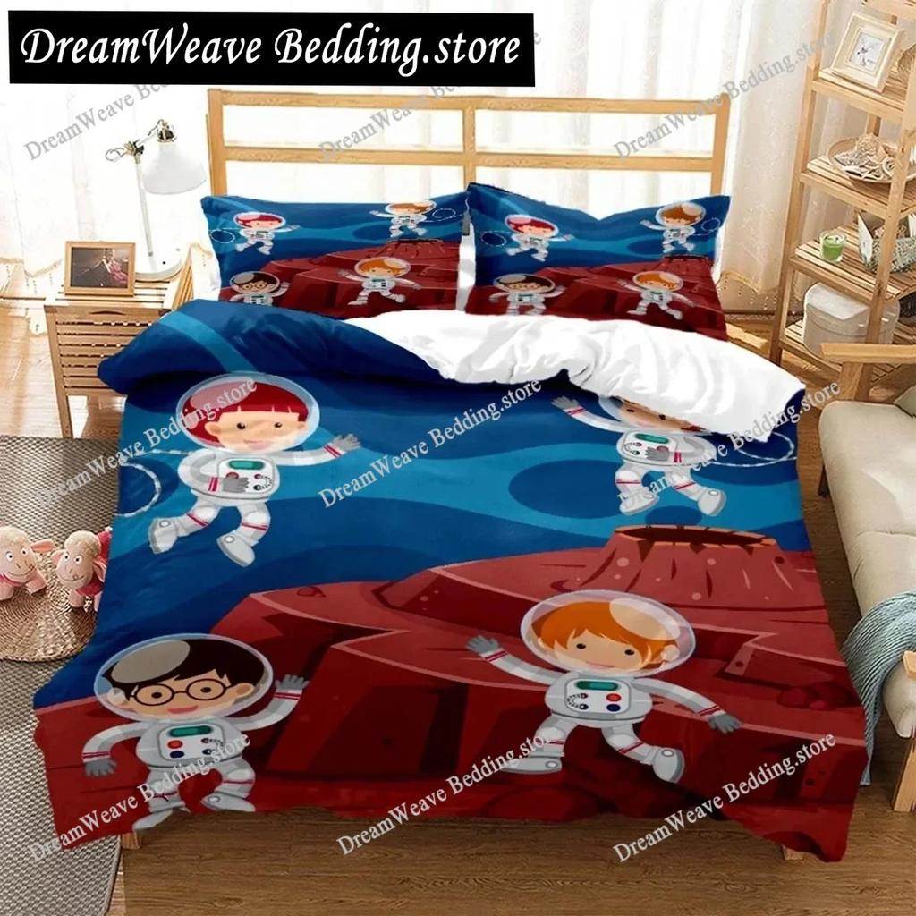 Cartoon Astronaut Digital Print Polyester Bedding Sets Child Kids Covers Boys Bed Linen Set for Teens Bedding Set Luxury Gift
