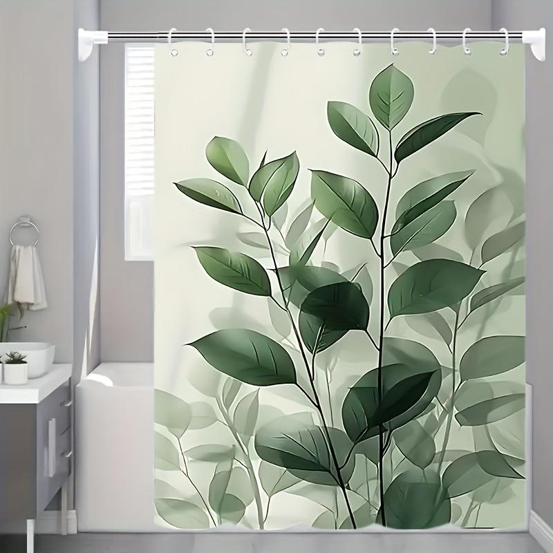 Botanischer Duschvorhang mit Blattdesign - Grün Polyester Badezimmerdekor mit Haken, Erhältlich in mehreren Größen, Nur Handwäsche