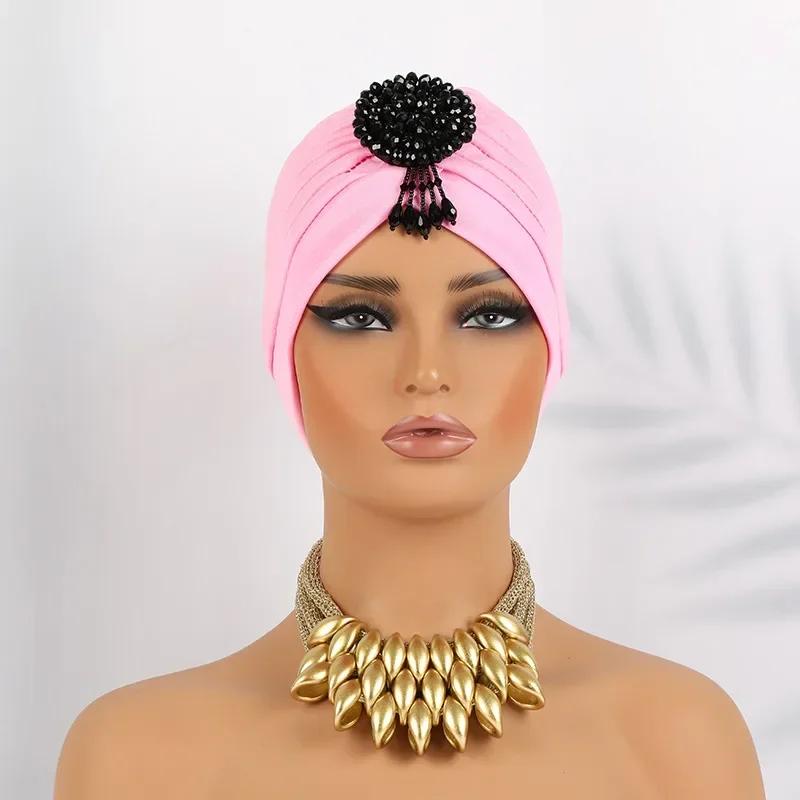 Indian Women Chemo Cap Muslim Diamonds Hijab Pleated Turban Wrap Headscarf Beanies Hair Loss Bonnet Hat Femme Turbante Mujer New