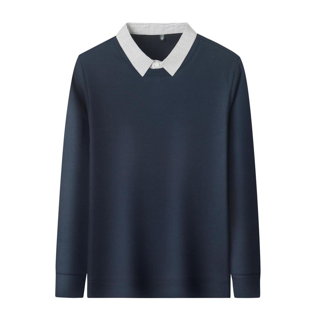 High-End Men's Faux Two-Piece Plus Velvet Sweater - Casual Business Layer