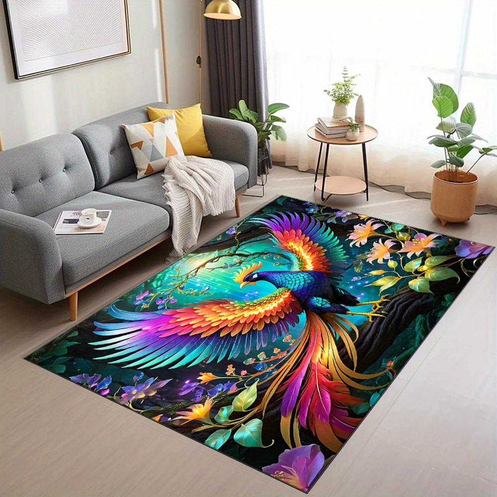 Colorful Peacock Animal Print Area Rug  Crystal Velvet Non-Shedding Carpet, Large Size Up To 2.16m² for Living Room,