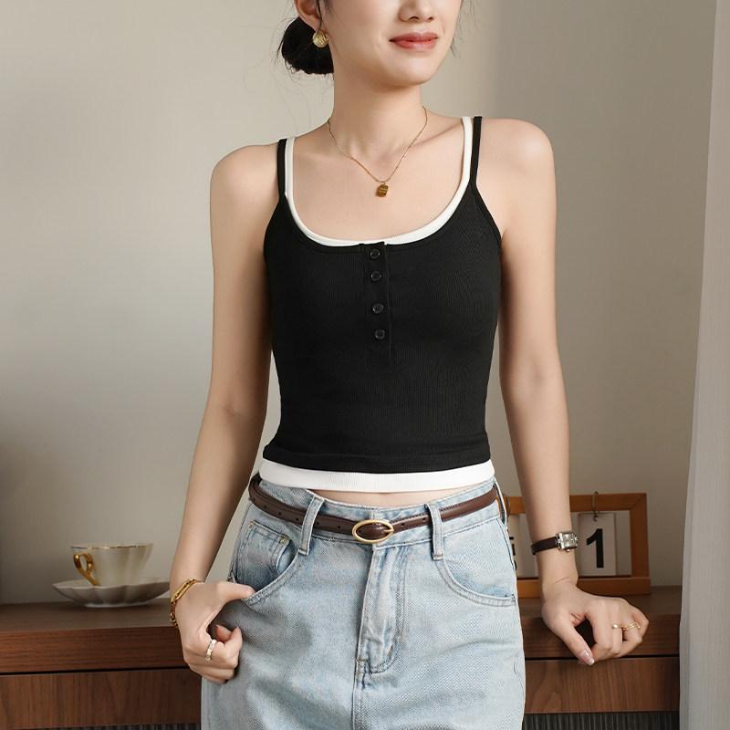 

Women s Color-Block Layered Tank Top with Built-In Bra and Stylish Back Medium чёрный