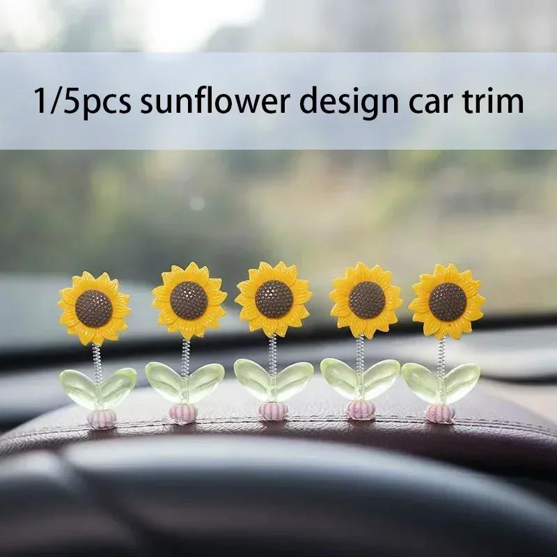 1/5PCS Car Cute Sunflower Shaking Head Ornaments Auto Centre Console Dashboard Mirror Decorative Accessories