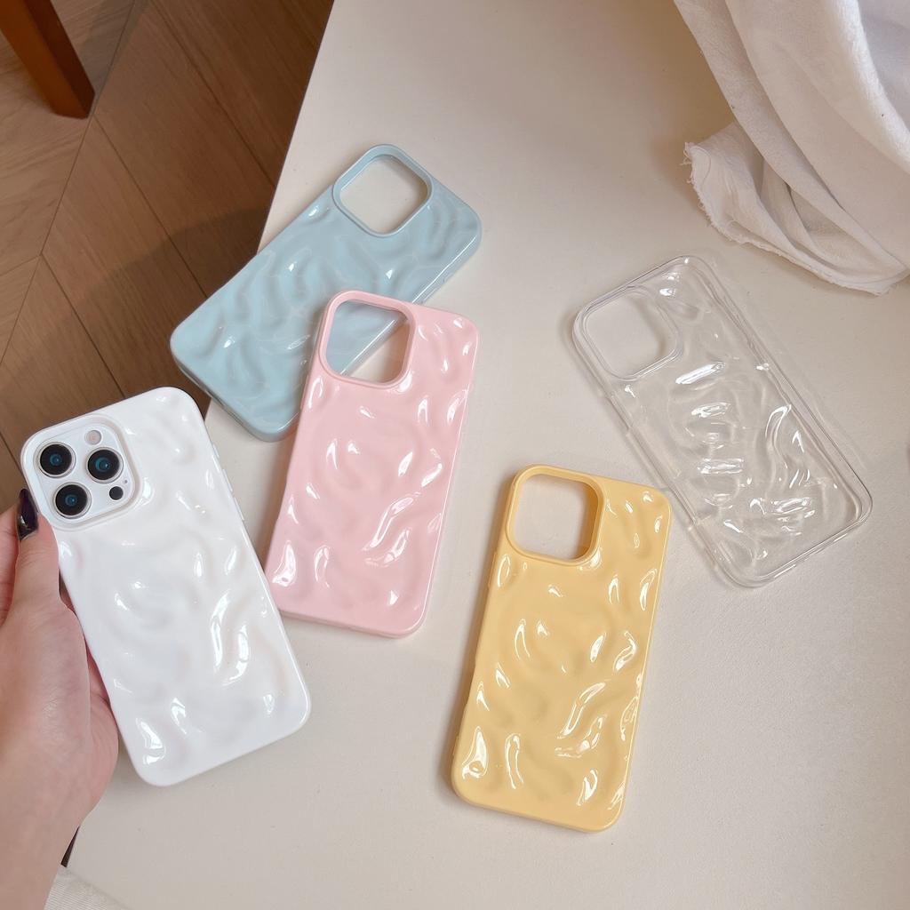 ins Macaron solid color pleated pattern, suitable for iPhone17Pro max mobile phone case, Apple 16 new 14/15.