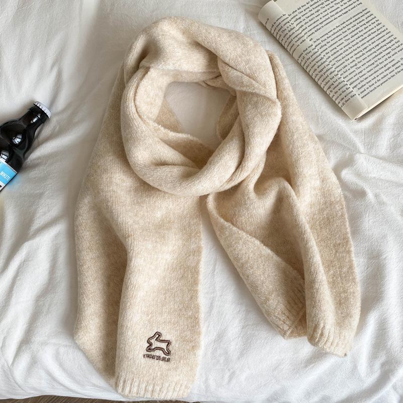 

Cute beige rabbit embroidered wool blend scarf girls winter thickened warm shawl dual-purpose scarf gift no specification