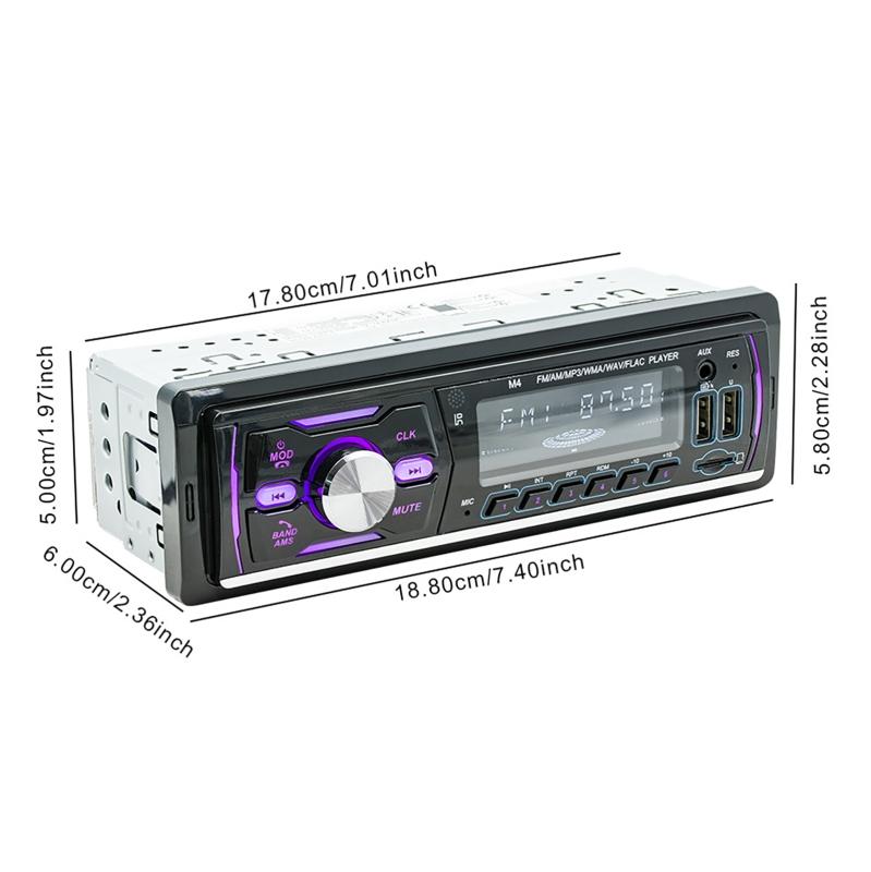 2026 Portable Car Stereo Unit FM AM DAB AUX RDS USB Function Bluetooth Single 1 DIN Remote Control MP3 Player 7-color Lights Multifunctional 12V Radio