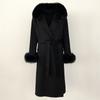 Woman Trend 2024 Autumn Winter 100% Double-sided Wool Coat Ladies Real Fox Fur Collar Detachable Long Coat