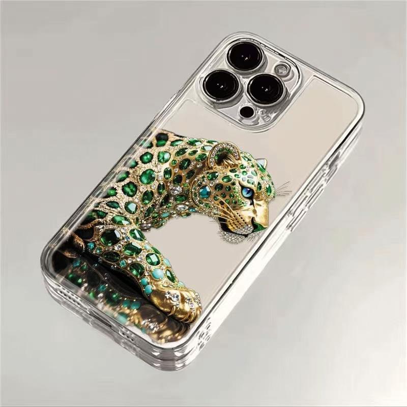 Green Diamond Leopard is suitable for Apple 15Pro mobile phone case iPhone17Pro new 16Pro advanced 14Pro creative