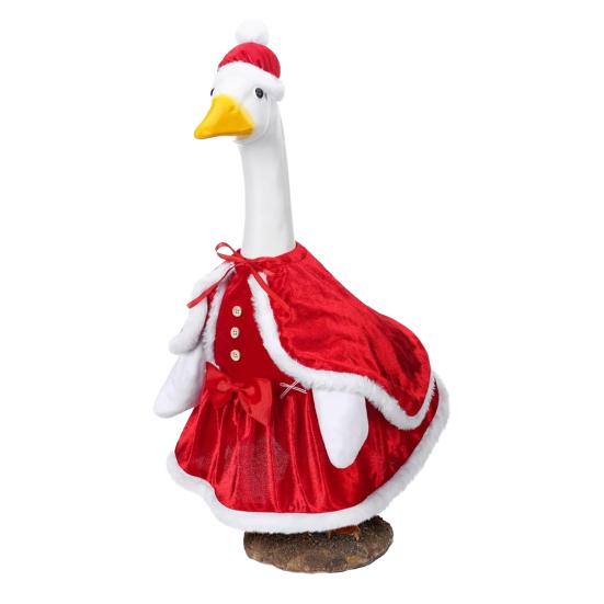 Christmas Mrs. Claus Goose Outfit for 23" High Cement/Plastic Goose Statue Red Velvet Dress Clothes with Cloak for Outdoor Garden Yard Lawn