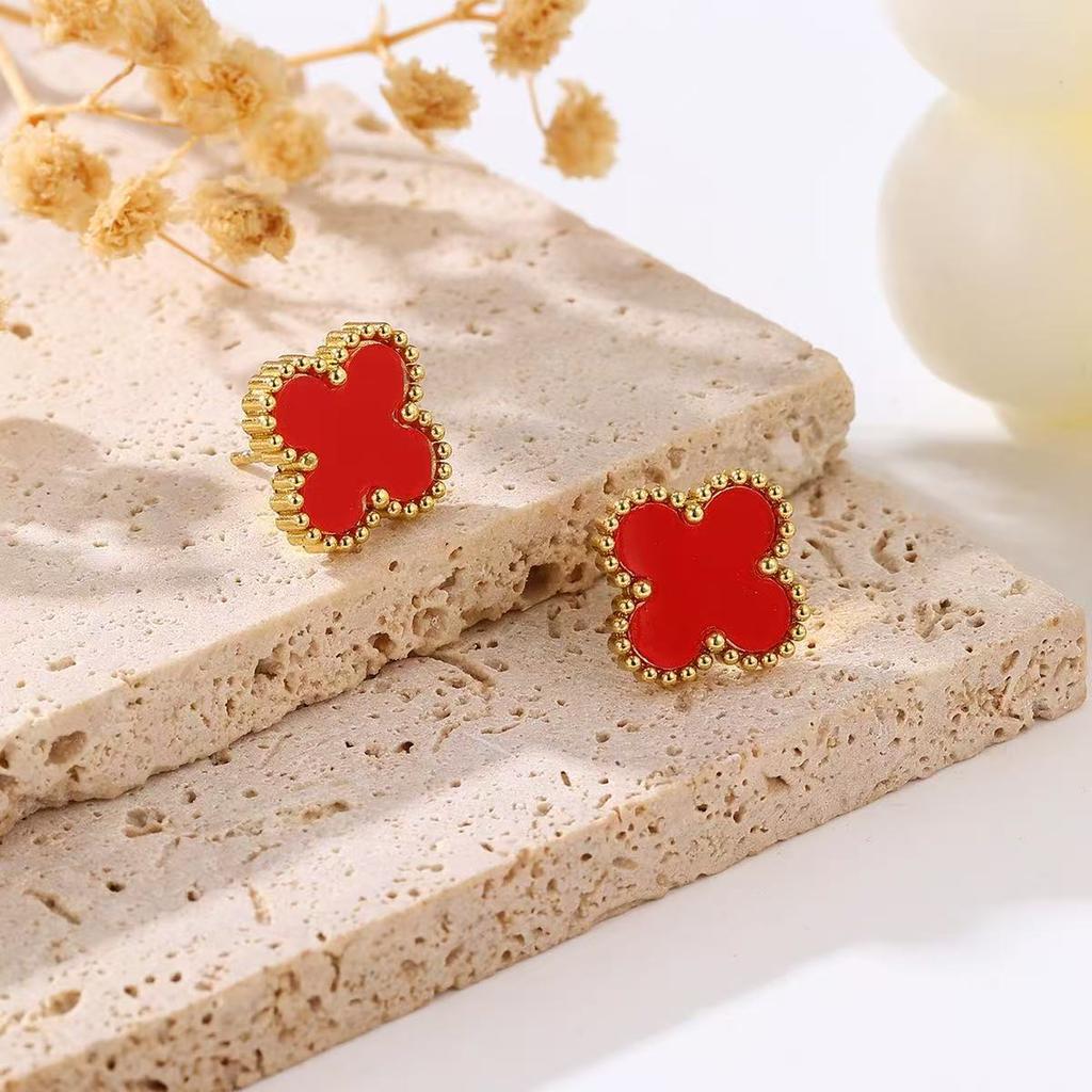13MM titanium steel non fading clover earrings, high-grade titanium steel 18k earring accessories