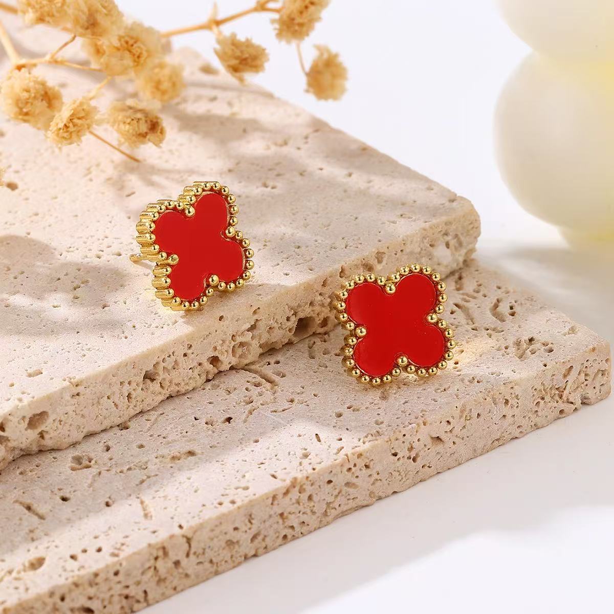 

Серьги-клевер из титановой стали 13 мм, не тускнеющие, высококачественная титановая сталь, 18k, аксессуары для серег 18K красный