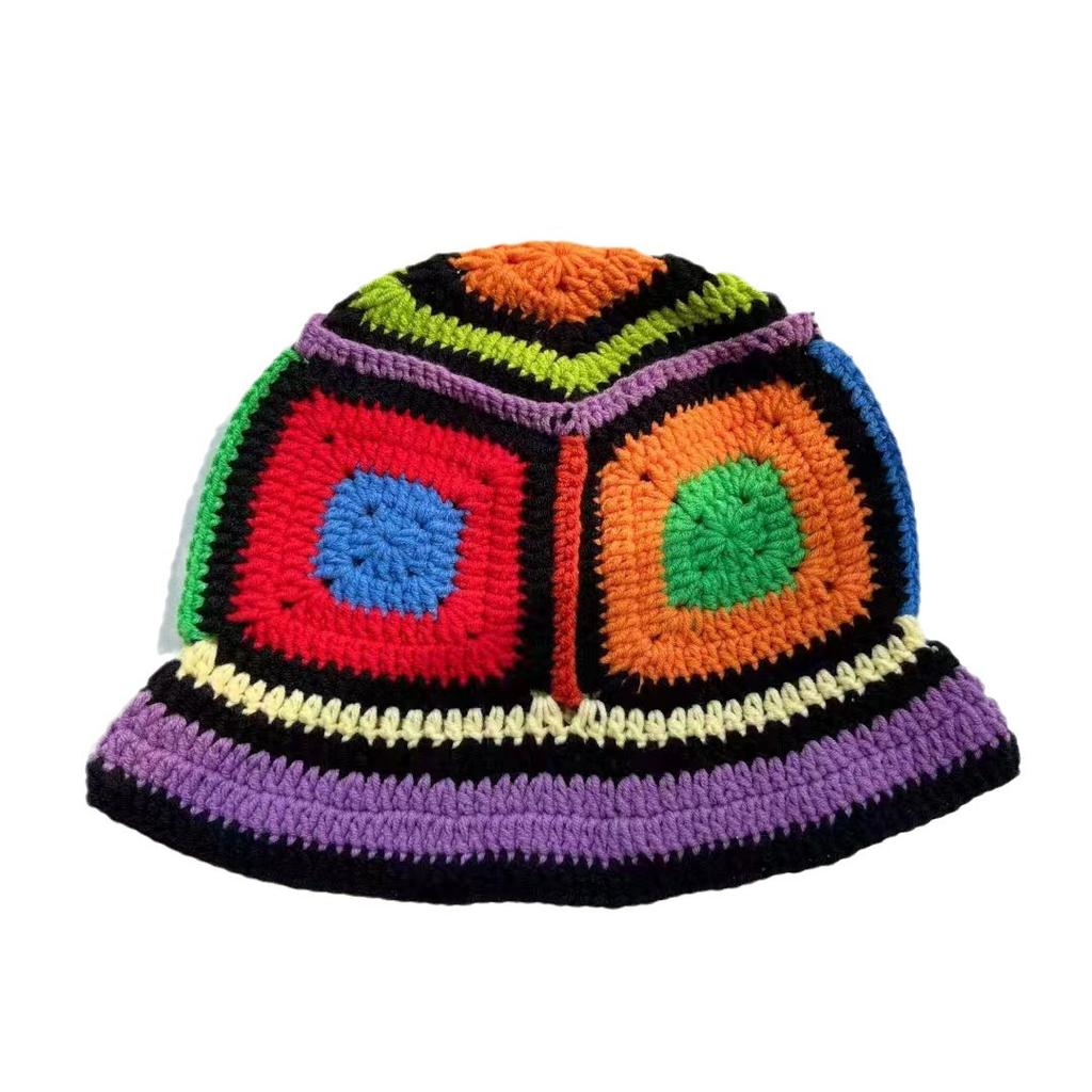 Spring and Summer New Famous Style Color Hand-knitted Bucket Hat Women's Sweet Versatile Face Small Color Matching Basin Hat