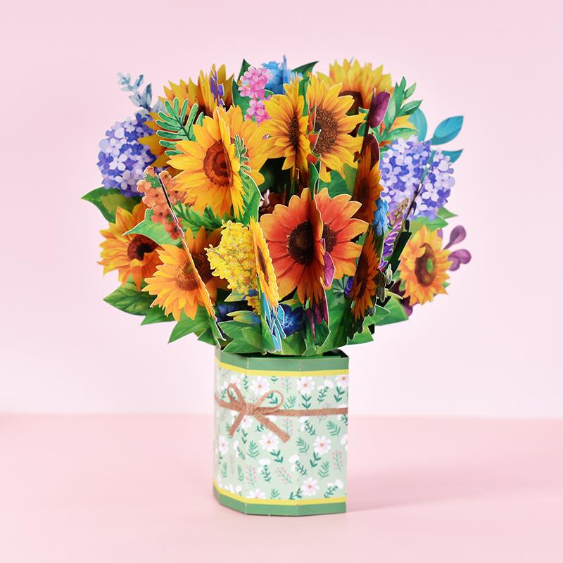 Paper Flower Bouquet Card Forever Flower Bouquet 3D Pop Up Greeting Cards For Valentines Day Graduation Day