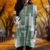 New In Autumn Noise Block Print Plus Size Dress Women O'neck Long Sleeves Casual Pocket Dresses