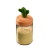 Kitchen Seasoning Jar Set Cactus Shape Lid Glass Bottle Good Sealing Spice Container with Bottom Tray 3Pcs