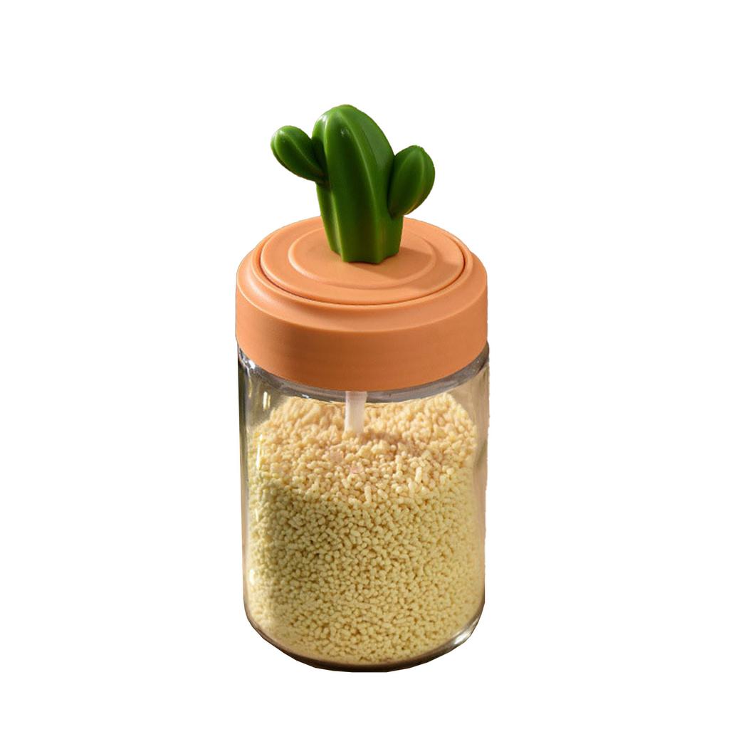 Kitchen Seasoning Jar Set Cactus Shape Lid Glass Bottle Good Sealing Spice Container with Bottom Tray 3Pcs