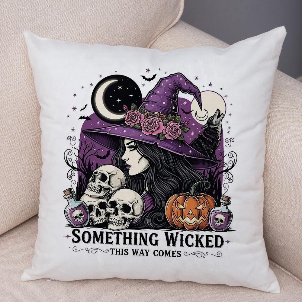 Witch Vibes Pillowcase Double Print Spooky Cats Cushion Cover Soft Plush Magic Potions Pillowe Case for Sofa Home Car