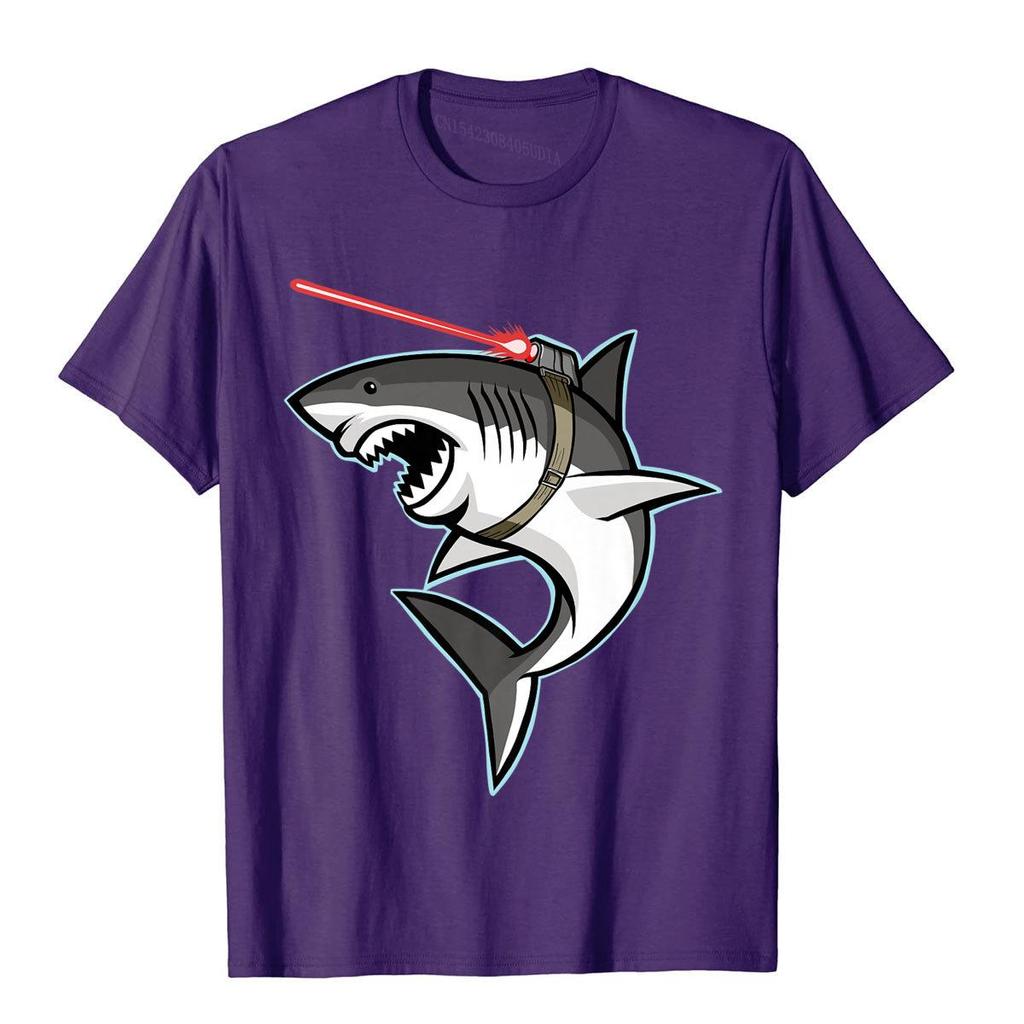 Shark With Laser Beam Premium T-Shirt Cartoon T Shirts For Men Cotton Tees Kawaii Men Clothing Europe Special